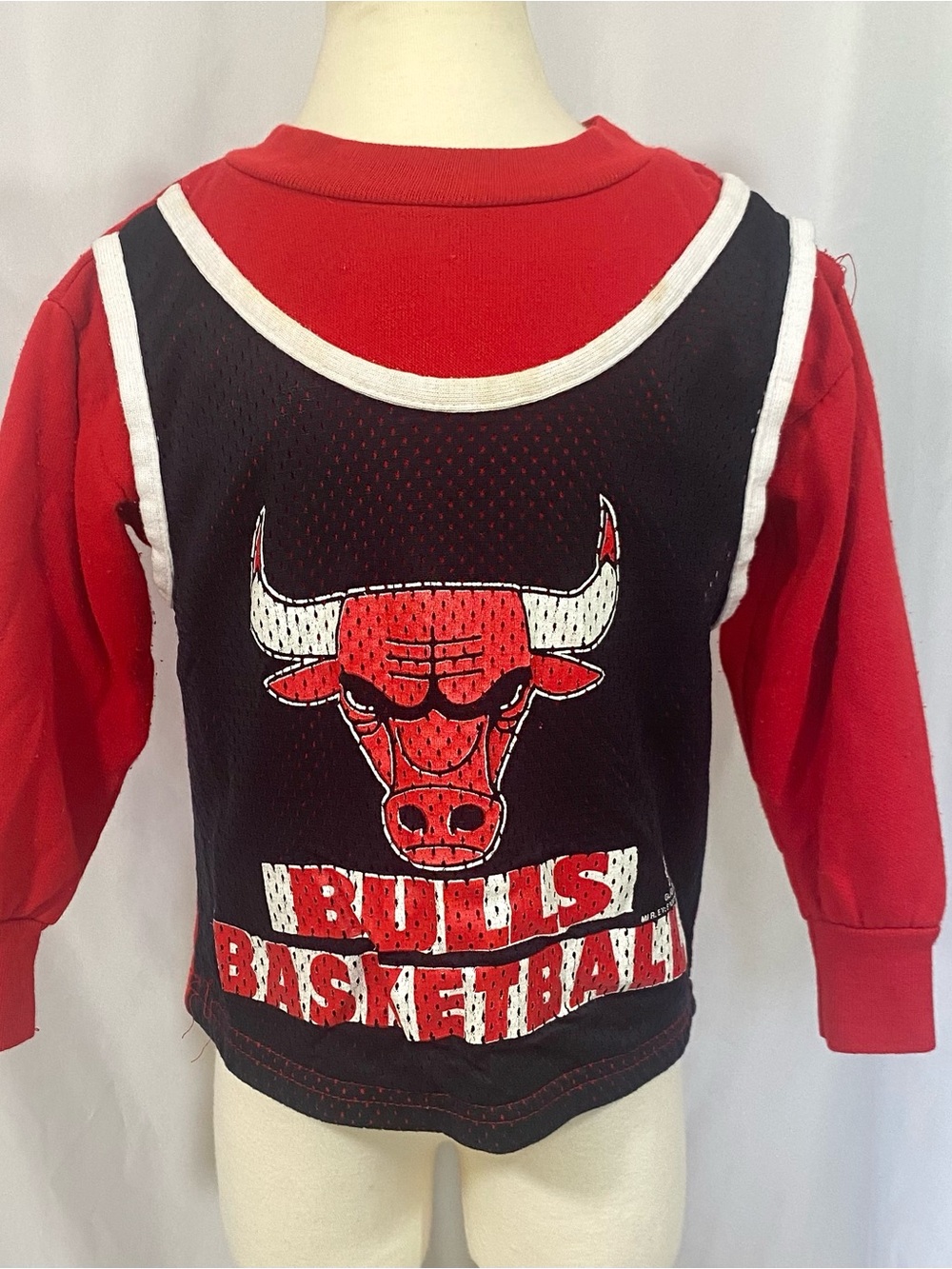 Vintage 90’s Chicago Bulls Red & Black Kids Basketball Jersey Sweatshirt Small